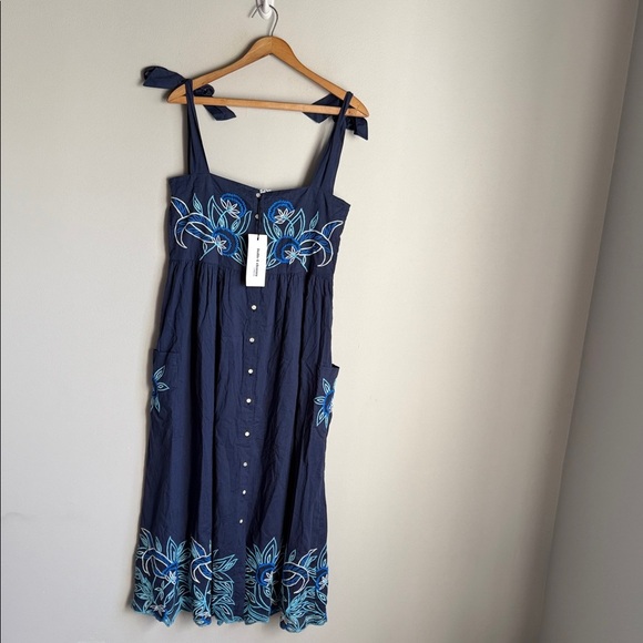 NEW Juliet Dunn Tie Shoulder Dress in INDIGO/BLUE MULTI 10 - Picture 2 of 13